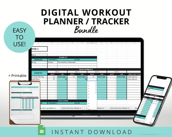 Workout Planner Bundle: Digital Fitness Tracker (Printable)