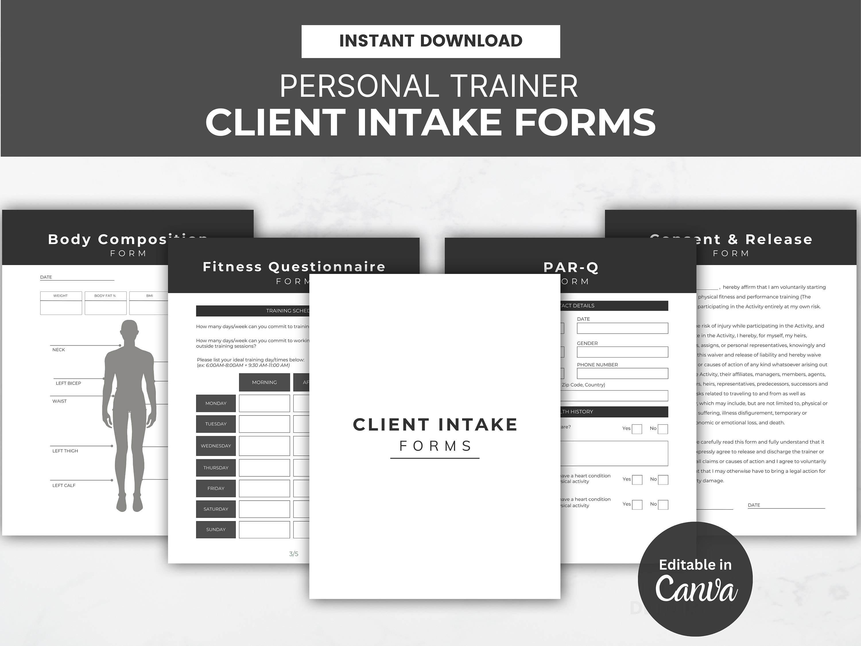 Printable Personal Trainer Intake Forms & Assessment Forms for Personal ...