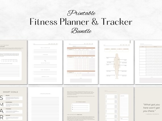 Printable Fitness Planner Bundle: Workout, Nutrition, Habit Tracker (PDF)