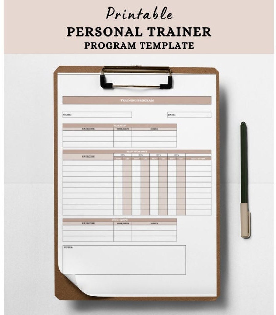 Printable Personal Training Program Template / PDF Template / Fitness ...