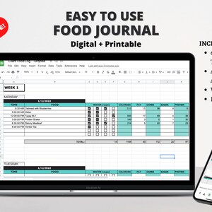 6-Week Food Journal Template: Daily Nutrition Tracker (PDF + Electronic)