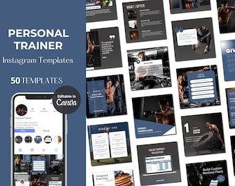 Fitness Coach Social Media Templates: 50 Canva Posts