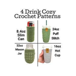 Crochet Cup Cozy Pattern/set of 4/eBook/Instant Download/slim can/mason jar