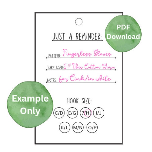 Just A Reminder/Work In Progress Digital Download Project Tracker Tags For Crochet/Knitting Craft Projects