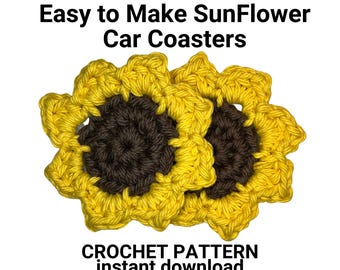 Sunflower Car Coaster Crochet Pattern/car accessories/Beginner Friendly/PDF instant Download