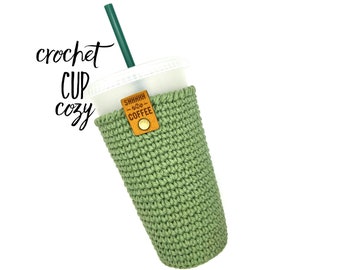 Crochet Cup Cozy Iced Coffee 24oz To-Go Cup Sleeve Venti Starbucks Cup Cozie with Leather Tag/Teacher's Gift/Girlfriend/Coffee Lover