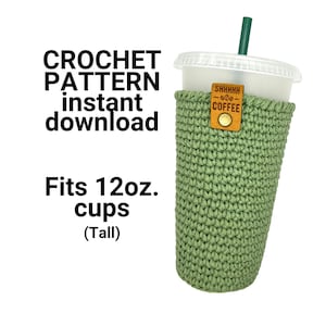 Patrón de ganchillo para funda de taza de 12 oz, apto para principiantes (descarga digital en PDF)
