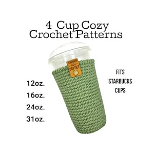 Patrones de fundas de crochet para tazas/Juego de 4/Compatible con vasos de Starbucks/Descarga instantánea