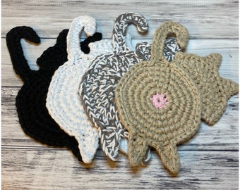 Cat Butt Coasters Set of 2/Crochet Cat Lover Gift/Gag Gift/Funny Gift/Crazy Cat Lady/Christmas/Dirty Santa