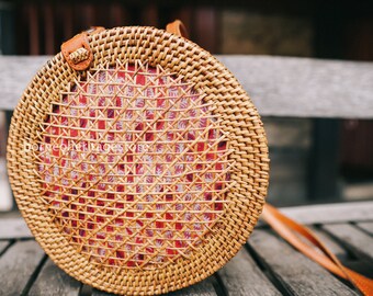 Eco Friendly Bali Round Rattan Bag with Pattern, Bali Bag, Rattan Bag, Ata Grass, Boho Bag, Summer Bag, Woman Bag, Beach Bag, Gift For Her