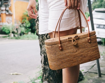 Rattan Shoulder , Bali Bag, Straw Bag, Handwoven Top Handle Bag, Boho Summer Purse, Bohemian Handbag, Ata shoulder bag