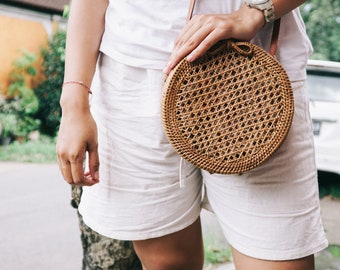 Eco Friendly Bali Round Rattan Bag with Pattern, Bali Bag, Rattan Bag, Ata Grass, Boho Bag, Summer Bag, Woman Bag, Beach Bag, Gift For Her