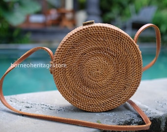 Bali Premium Round Rattan Bag, Rattan Bag, ECO Bag, Sling Bag, Woman Bag, Beach Bag, Handmade, Handwoven, Gift For Her, Birthday Gift