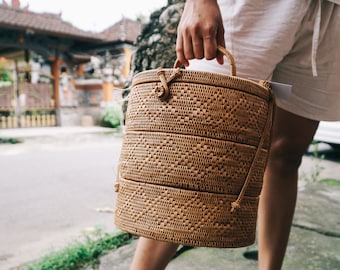 Bali Rattan Lunch Box, Bohemian, Boho bag, Rattan Box, Lunch Box, ata bag, for picnic