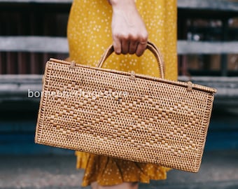 Picnic Rattan Bag, Ata Grass Bag, Boho Bag, Women Bag, Handbag, Picnic Basket, Top Handle Bag, Straw Bag, Gift For Her, Birthday Gift
