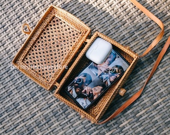 Bali Premium Rattan Square Sling Bag, Rattan Bag, Bali Bag, Woman Bag, Vegan Bag, Crossbody, Sling Bag, Handmade, Handwoven, Gift For Her