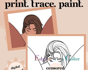 Mature DIY Sip and Paint, Paint Party, Stencil, Print and Trace, Coloring Page, Pre-Drawn, Outline, Png, JPG, PDF