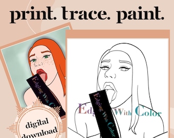 Mature DIY Sip and Paint, Paint Party, Stencil, Print and Trace, Coloring Page, Pre-Drawn, Outline, PNG, JPG