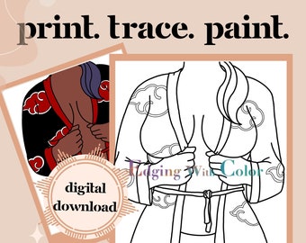 Mature DIY Sip and Paint, Paint Party, Stencil, Print and Trace, Coloring Page, Pre-Drawn, Outline, Png, JPG, PDF