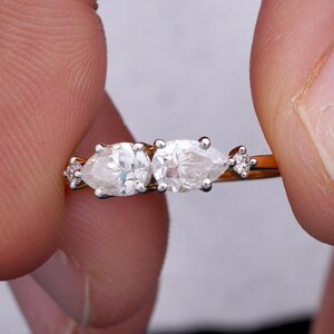 Pear Lab Grown Diamond Ring 14k Yellow Gold Stackable Wedding Band Thin Anniversary Eternity Ban