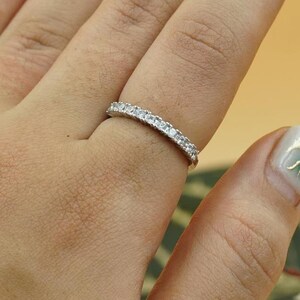 Moissanite Pave Band / Half Pave Band/Moissanite Ring/ Moissanite Wedding Ring/ Round Brilliant Cut Moissanite Band