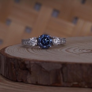 Round Cut Moissanite Solitaire Engagement Ring, Minimalist Wedding Diamond Promise Ring For Her, Bridal Set Pave Anniversary Gift