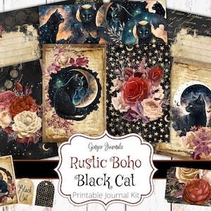 Kit de journal indésirable chat noir, journal imprimable, journal indésirable papier, scrapbooking, chat minable, éphémères, chat bohème, journal Kitty, CT