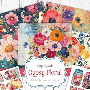 Kit de diario basura con motivos florales gitanos, diario basura con flores, material efímero bohemio, imprimible para diario basura, kit de diario, diario basura bohemio, GingerJournals