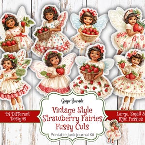Style vintage fraise fée des coupes difficiles, kit de journal indésirable, journal indésirable imprimable, journal indésirable fées, gingembre journaux, étiquettes, FY, CFF