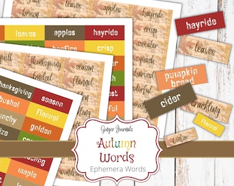 Autumn Words, Junk Journal Printable, Junk Journal Ephemera, Halloween Ephemera, Ephemera Words, Junk Journal Words, Junk Journal Kit, HW,WD