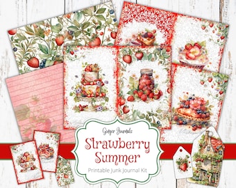 Strawberry Junk Journal Kit, Junk Journal Printable, Junk Journal Paper, Digital Download, Ephemera, Summer Junk Journal, Strawberries
