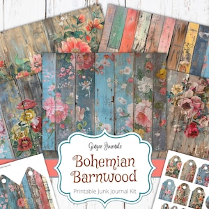 Boho Barnwood Junk Journal Kit, Ephemera, Junk Journal para impressão, Papel para diário, Scrapbook, Páginas de padrão, GingerJournals, Boho