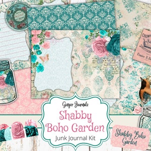 Shabby Boho Garden Junk Journal Kit, afdrukbare Junk Journal, Junk Journal Paper, Plakboekpapier, Ephemera, Boho Junk Journal, Digitaal