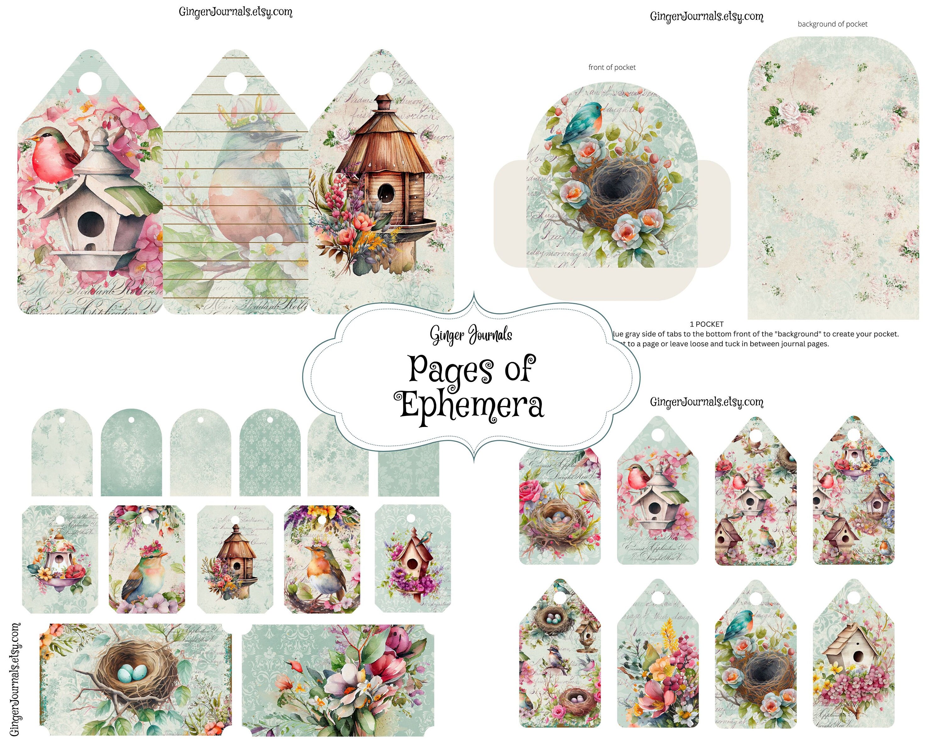 バードジャンクジャーナルキット、ジャンクジャーナル印刷物、羽のある