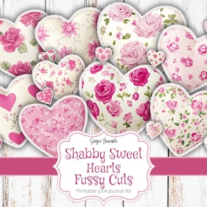Shabby Sweet Hearts Fussy Cuts, Dia dos Namorados, Kit de diário de lixo, Diário de lixo para impressão, Diário de namorados, Etiquetas de namorados, Etiquetas de coração, VT