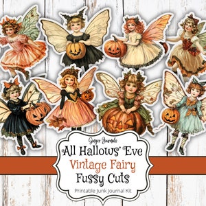 Découpes féeriques vintage de la Saint-Sylvestre, éphémères de fées vintage, fées, Halloween, Junk Journal imprimable, kit de Junk Journal, FY, HW