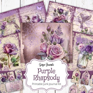 Kit per diario di spazzatura floreale viola, Effimere viola, Diario di spazzatura stampabile, Kit per diario di spazzatura, Rapsodia viola, Diario di spazzatura floreale, Boho