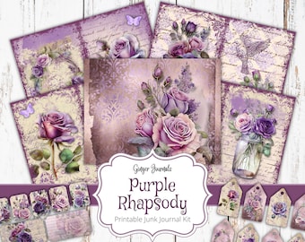 Purple Floral Junk Journal Kit, Purple Ephemera, Junk Journal Printable, Junk Journal Kit, Purple Rhapsody, Floral Junk Journal, Boho