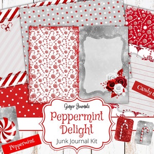 Christmas Junk Journal Kit, pepermunt, afdrukbare junk Journal, tijdschriftpapier, Candy Cane Journal, kersttags, digitale download, CM