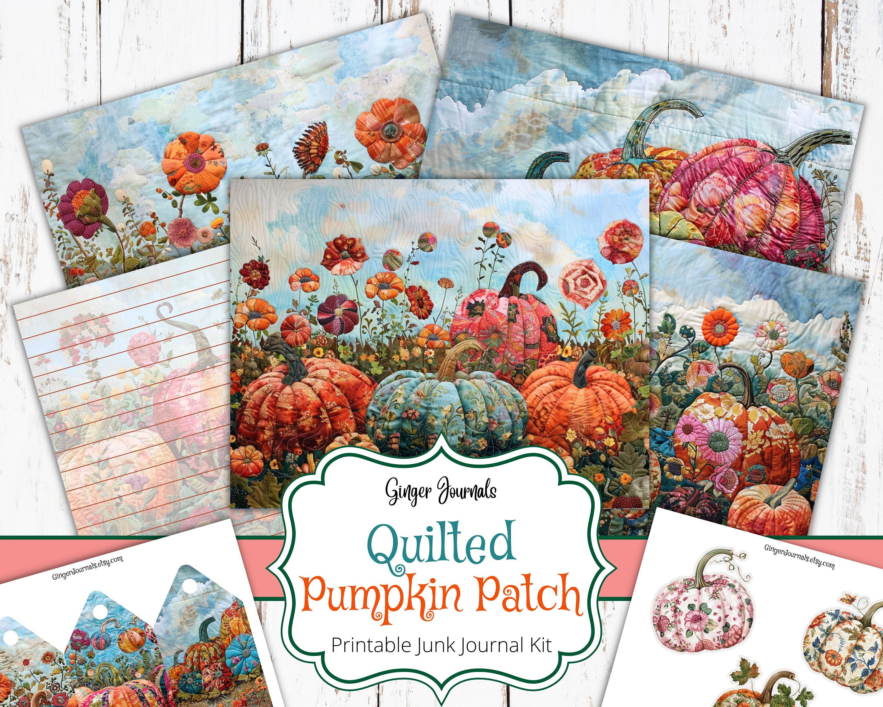 Quilted Pumpkin Patch Junk Journal Kit, Pumpkins, Halloween Journal Kit ...