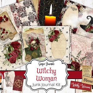 Witchy Woman Junk Journal Kit, Junk Journal Printable, Junk Journal Digital Kit, Scrapbook Paper, Book of Shadows, Grimoire Junk Journal, WT