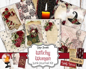 Witchy Woman Junk Journal Kit, Junk Journal Printable, Junk Journal Digital Kit, Scrapbook Paper, Book of Shadows, Grimoire Junk Journal, WT