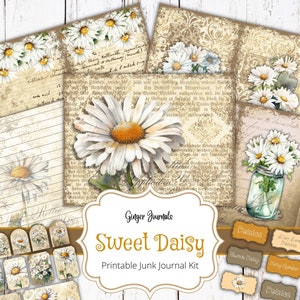 Kit diario spazzatura floreale, effimeri di margherite, diario spazzatura stampabile, kit diario spazzatura, dolce margherita, diario spazzatura floreale, diario boho, margherite