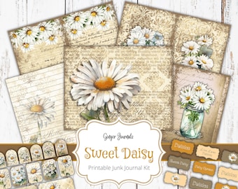 Floral Junk Journal Kit, Daisy Ephemera, Junk Journal Afdrukbaar, Junk Journal Kit, Sweet Daisy, Floral Junk Journal, Boho Journal, Madeliefjes