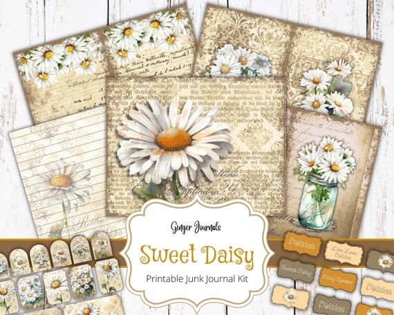 Floral Junk Journal Kit, Daisy Ephemera, Junk Journal Printable, Junk Journal Kit, Sweet Daisy, Floral Junk Journal, Boho Journal, Daisies