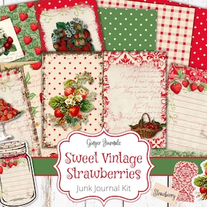 Kit de journal indésirable aux fraises, journal indésirable imprimable, papier journal indésirable, téléchargement numérique, éphémères, journal indésirable de l'été, vintage