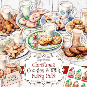 Pinnwand mit Weihnachtsplätzchen und Milch, Junk Journal Kit, Junk Journal Printable, Journal Ephemera, Weihnachtsjournal, Aquarell, CM