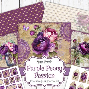 Purple Peony Passion Junk Journal Kit, Junk Journal Printable, Purple Junk Journal, Purple Ephemera, Floral Junk Journal, Download