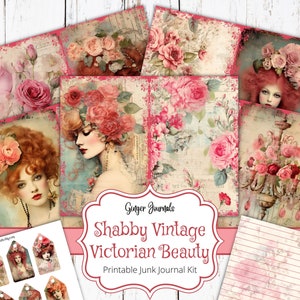 Shabby Vintage Victorian Beauty Junk Journal Kit, Junk Journal Printable, Shabby Junk Journal, Ginger Journals, Victorian Journal, VT