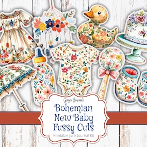 Fussy Cuts Baby, Junk Journal Kit, Junk Journal Printable, Junk Journal Ephemera, Baby Scrapbook, Rosa, Baby Shower Journal, Boho